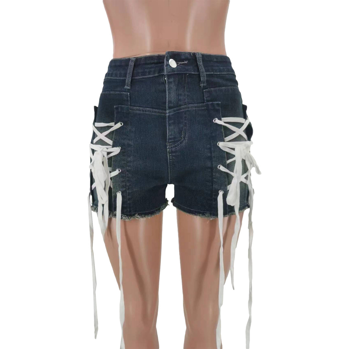 Women's Spring/Summer Fashion Slim Fit Style Lace-Up Stretch Denim Shorts 7
