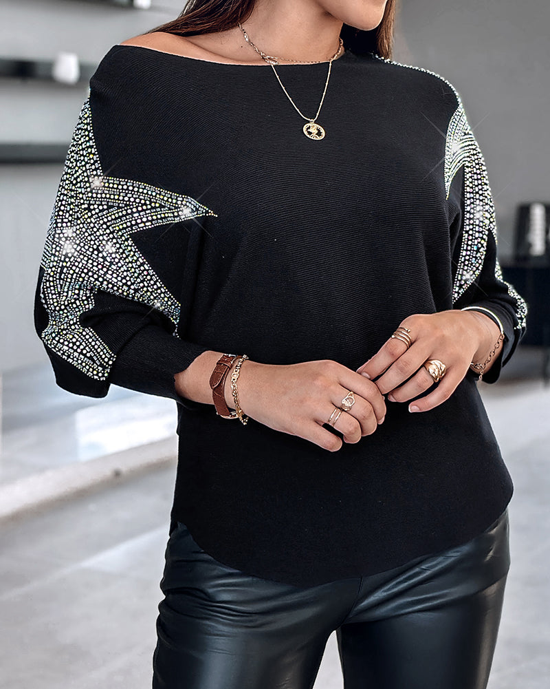 Women Five-Pointed Diamond Bat Sleeves Top 4