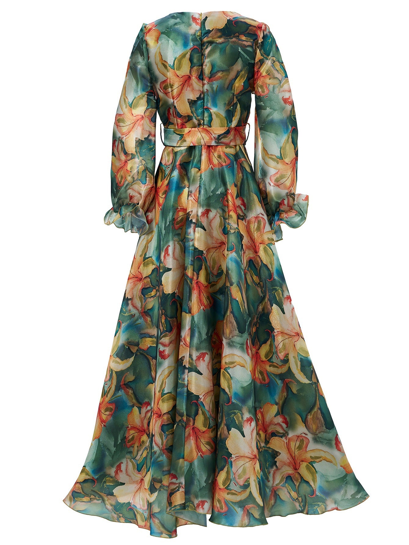 Elegant Women's Long-Sleeve V-Neck Ruffled Formal Party Mesh Evening Gown 23