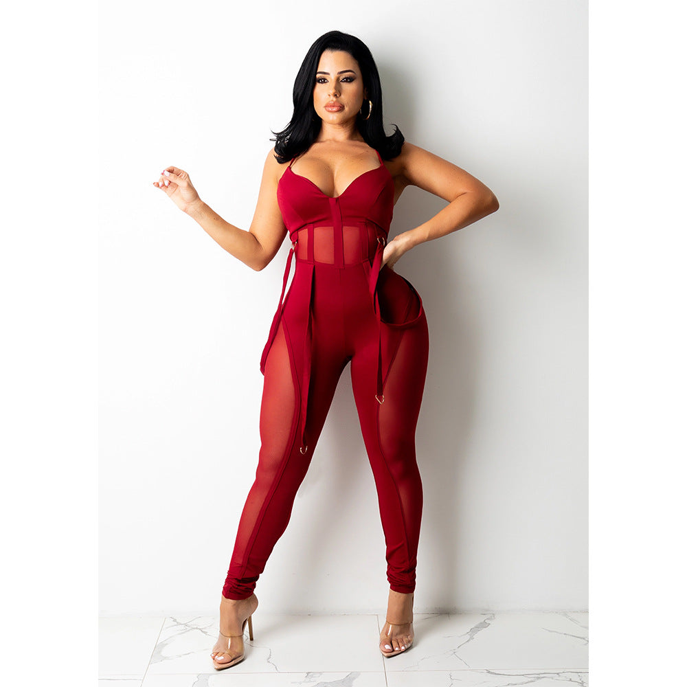 Women Mesh See-Through Sexy Suspender Jumpsuit 8