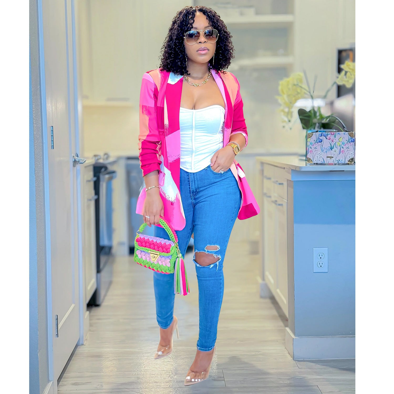 Fashion Women's Long-Sleeved Printed Blazer Trendy Jacket 7