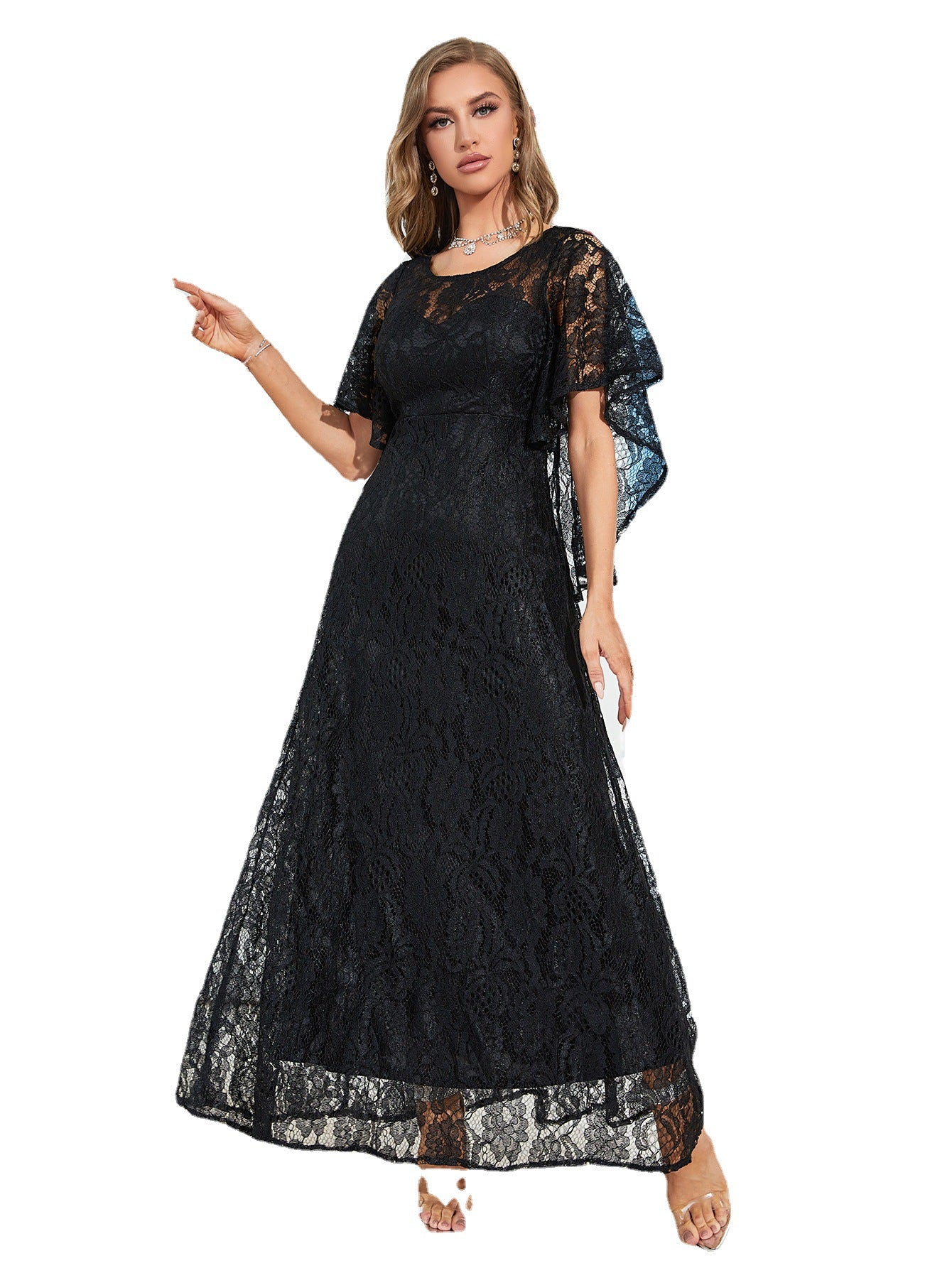 Women Short Sleeve Round Neck Elegant Dress 10