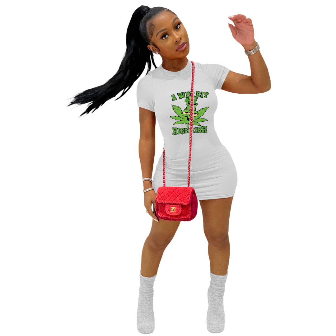 Women Ribbed Printed Short Sleeve Shift Dress 11