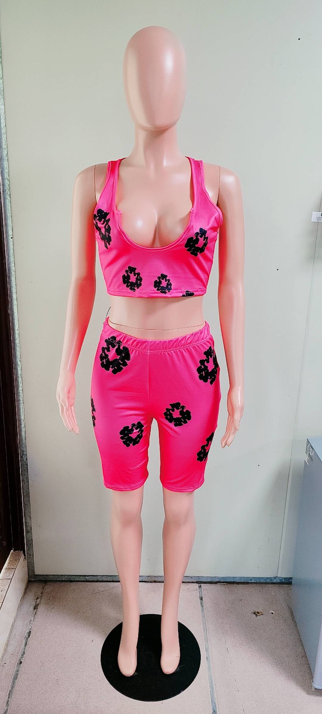 Stylish Casual Trendy Print Vest Shorts Two Piece Set 17