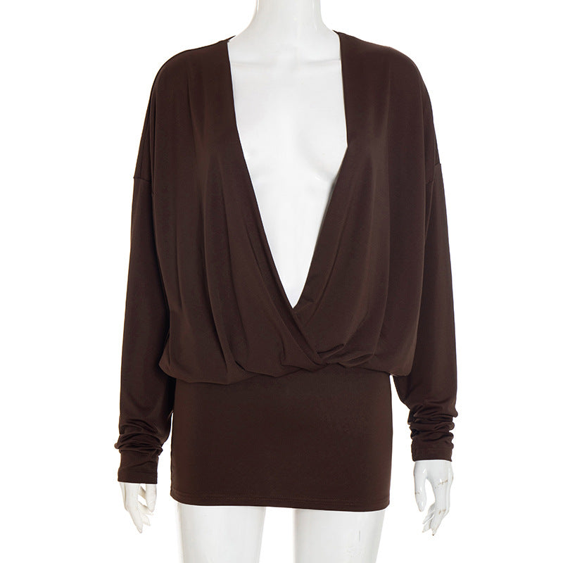 Women's Autumn Street Sexy Deep V Bat Sleeves Long Sleeve Dress 5