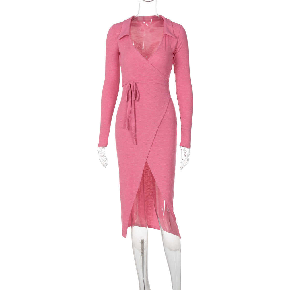 Autumn Winter Long Sleeve Sexy Tie Slim Waist Split Long Dress 16