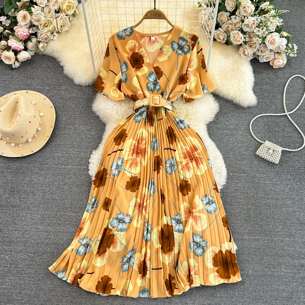 V-Neck Slim Waist Floral Maxi Dress 10