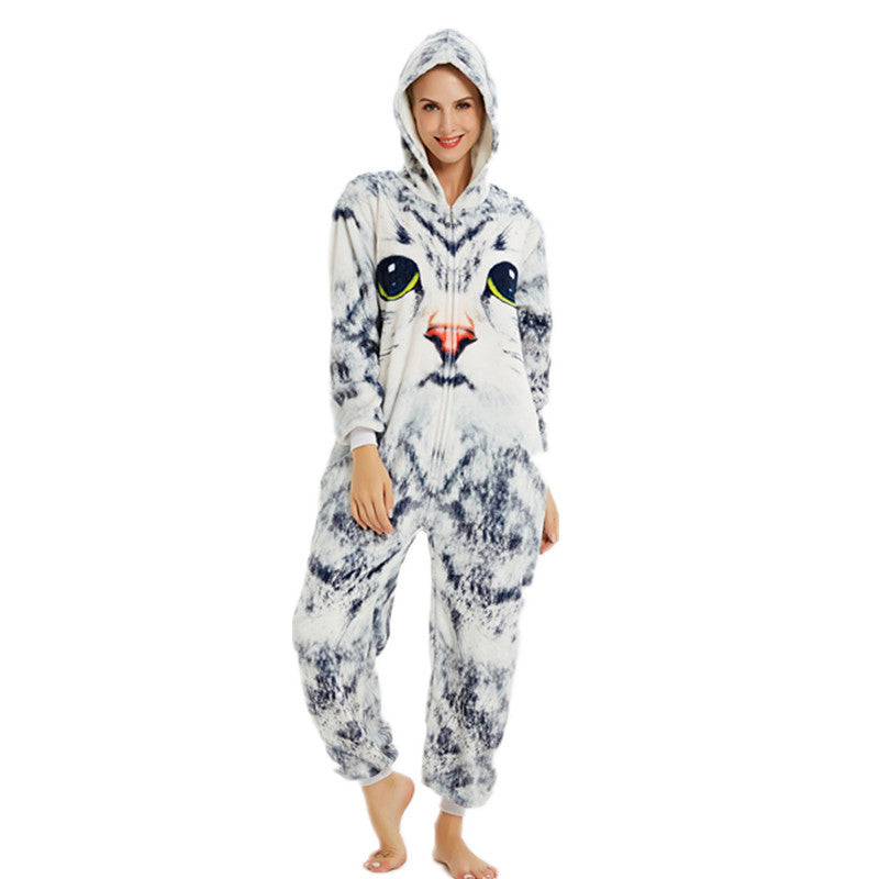 Exclusive flannel parent-child cartoon animal one-piece pajamas 9