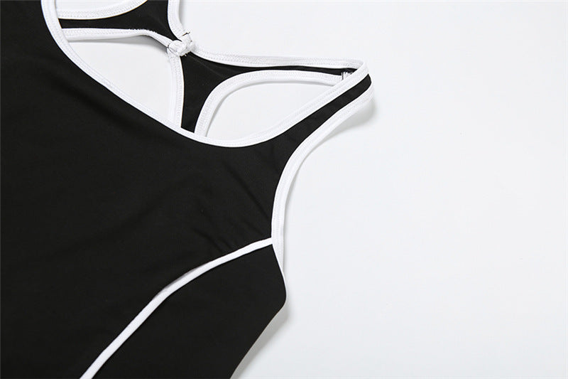 Summer Fashion Low Back Tight Fitting Contrast Color Slim Butt Lift Yoga Casual Jumpsuit for Women 13