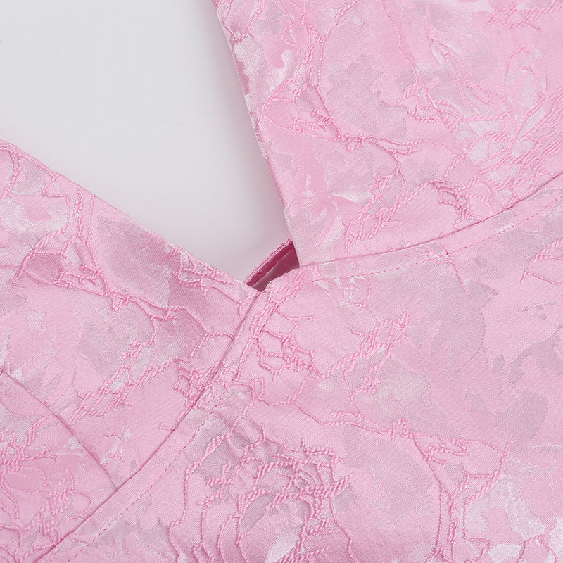 Women's Sexy Sleeveless Halter Neck Jacquard V-Neck Bow Dress 12