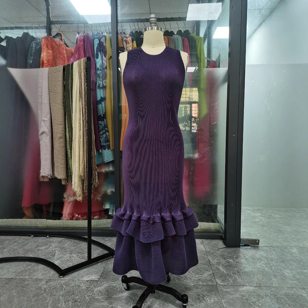 Africa Plus Size Contrast Color Round Neck Ruffle Fashion Two-Piece Dress Set 9