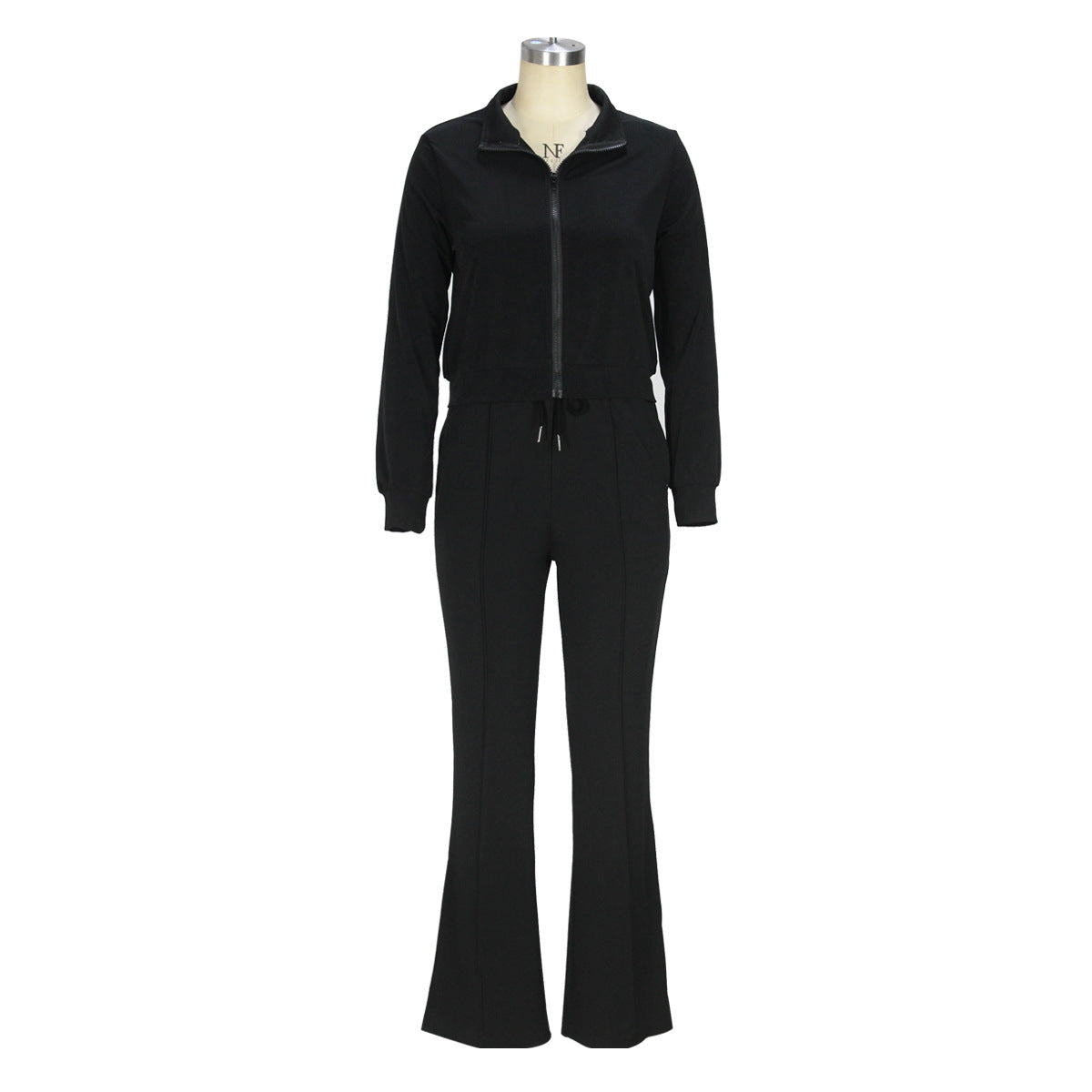 Women Long Sleeve Zip Top and Bell Bottom Pants Casual Two-Piece Set 5