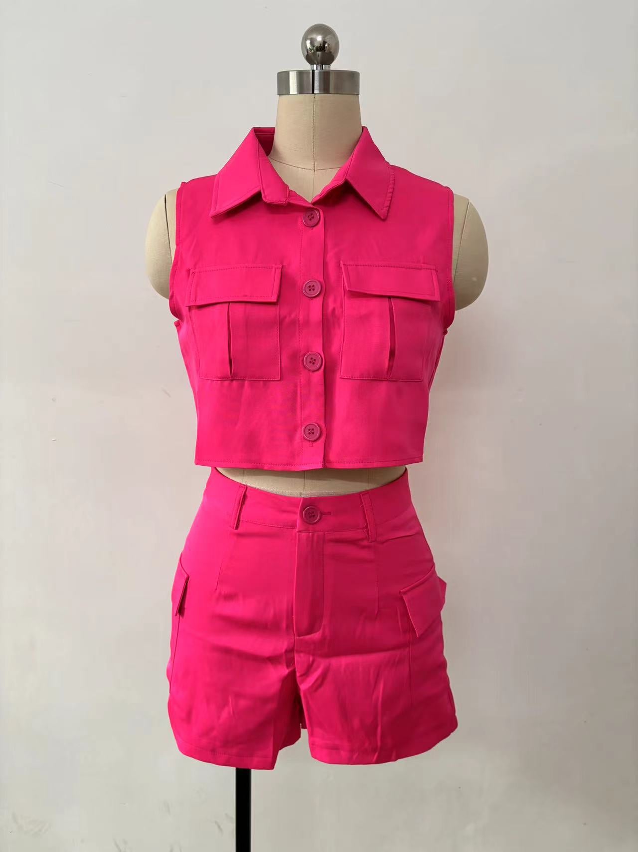 Summer Fashion Casual Set Women Sleeveless Women Two-Piece Shorts Set 13