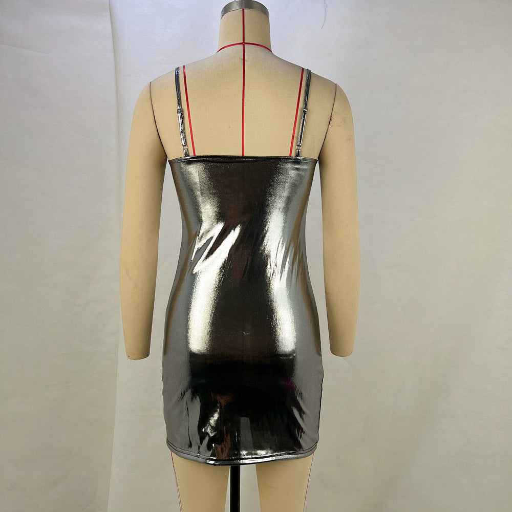 Women's Summer Metallic Sexy Strap Slim Waist Mini Nightclub Bodycon Dress 8