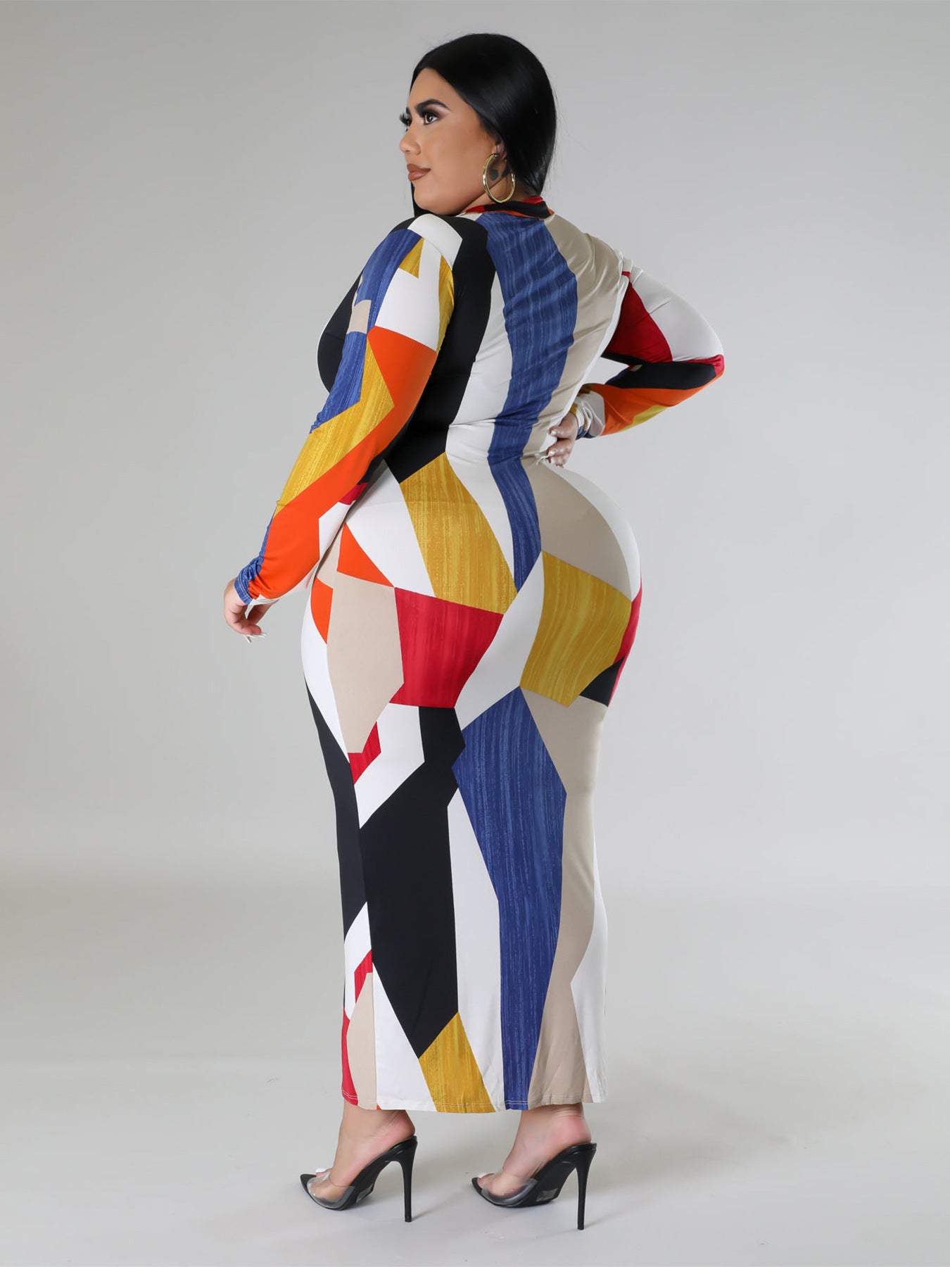 Plus Size Women Winter Turndown Collar Long Sleeve Dress 5