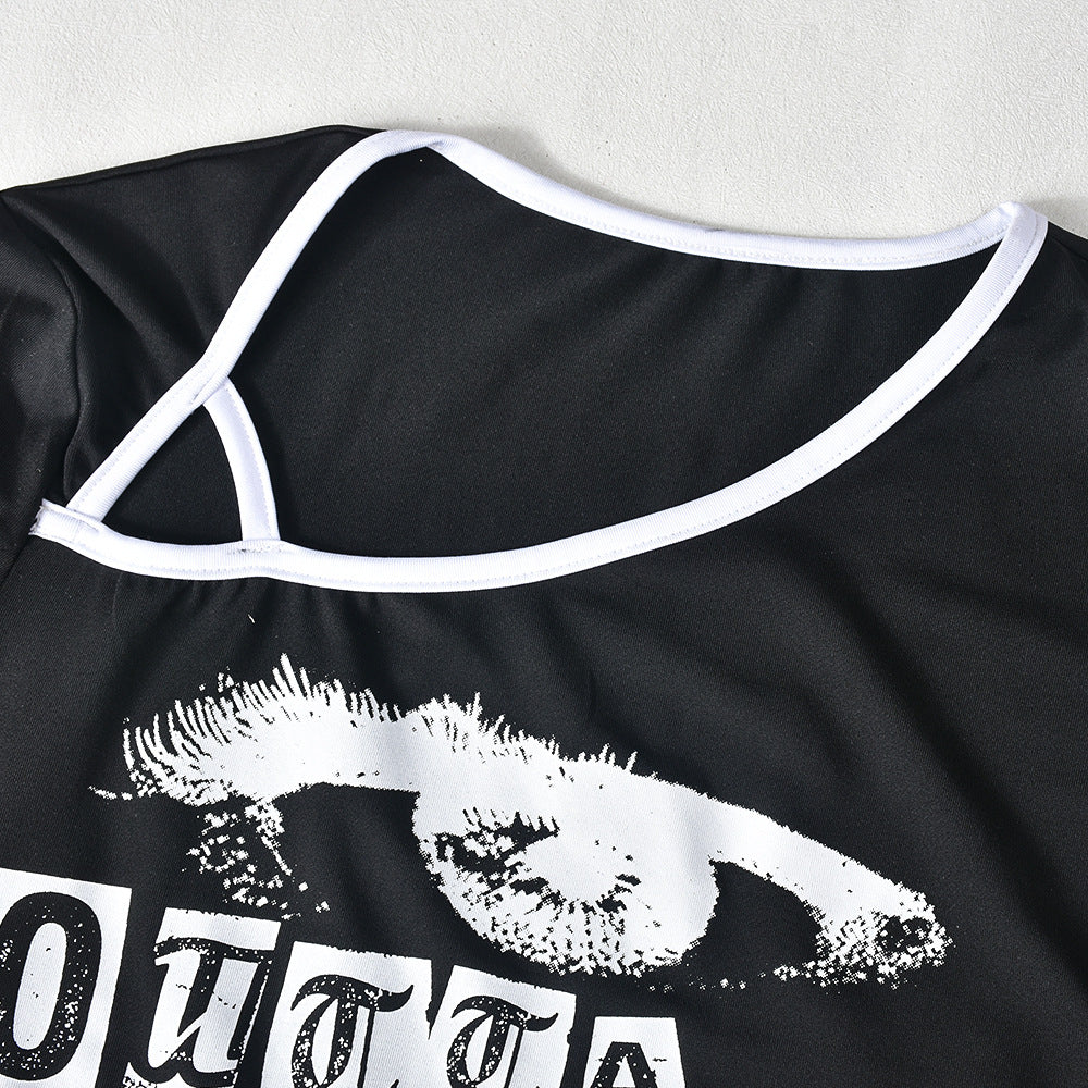 Women printed slit contrast color short sleeve sexy bodycon dress 11