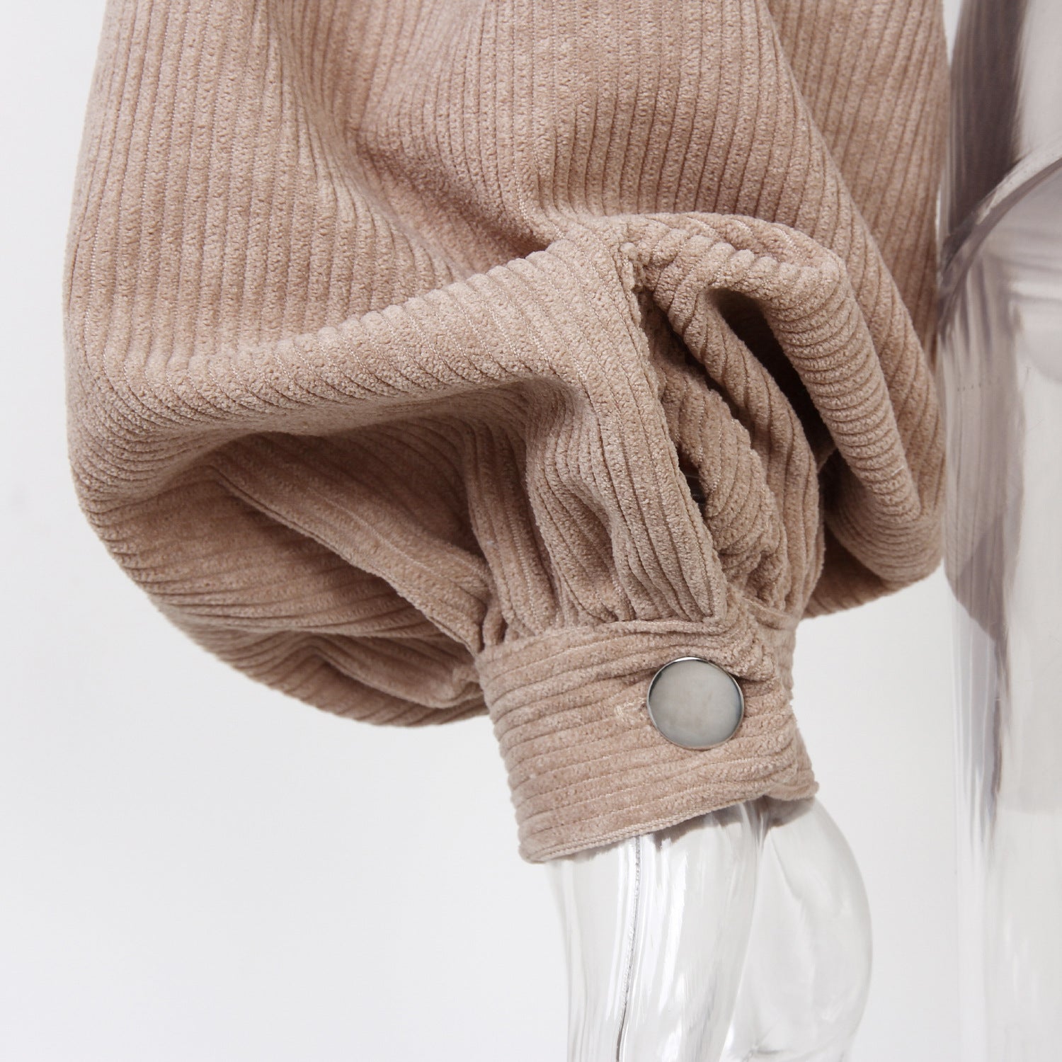 Women Casual Turndown Collar Corduroy Balloon Sleeve Single Breasted Crop Jacket 24