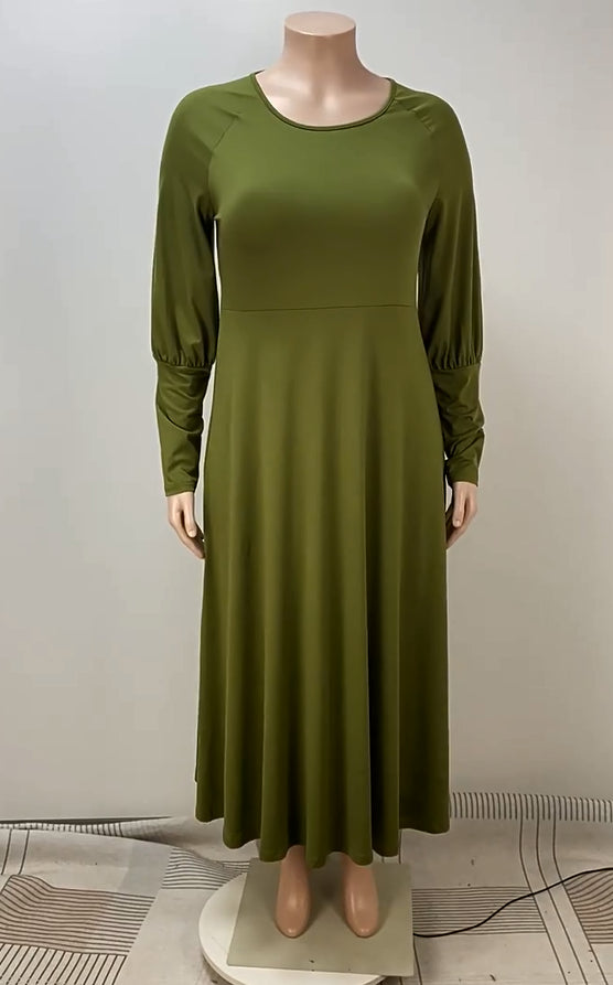 Plus Size Women Long Sleeve Round Neck Frill Dress 5