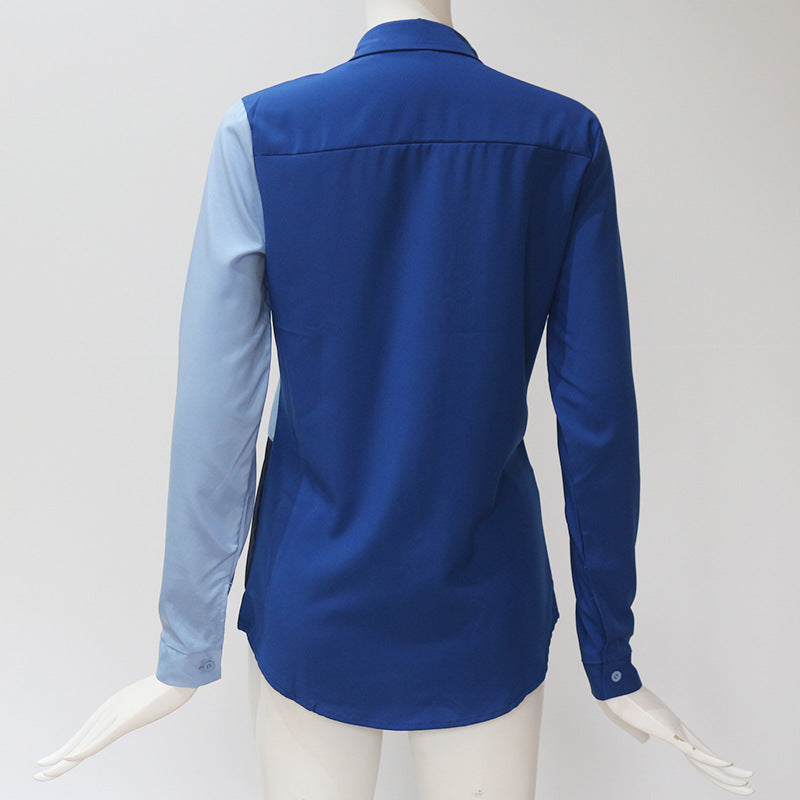 Women Casual Long Sleeve Color Block Shirt 23