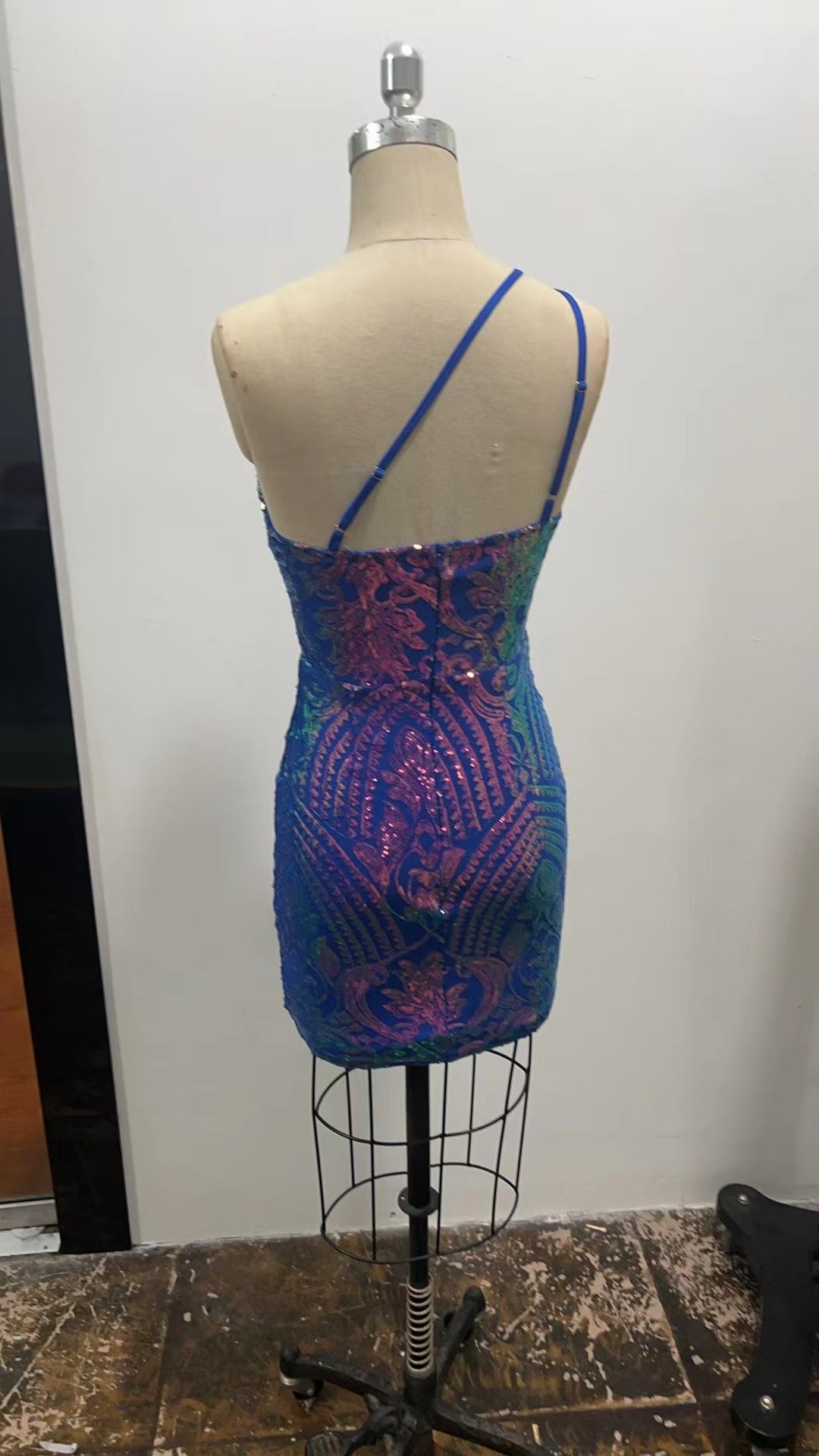 Summer Fashion Sexy Slash Shoulder Strap Sequin Mini Bodycon Dress Formal Party Gown 16