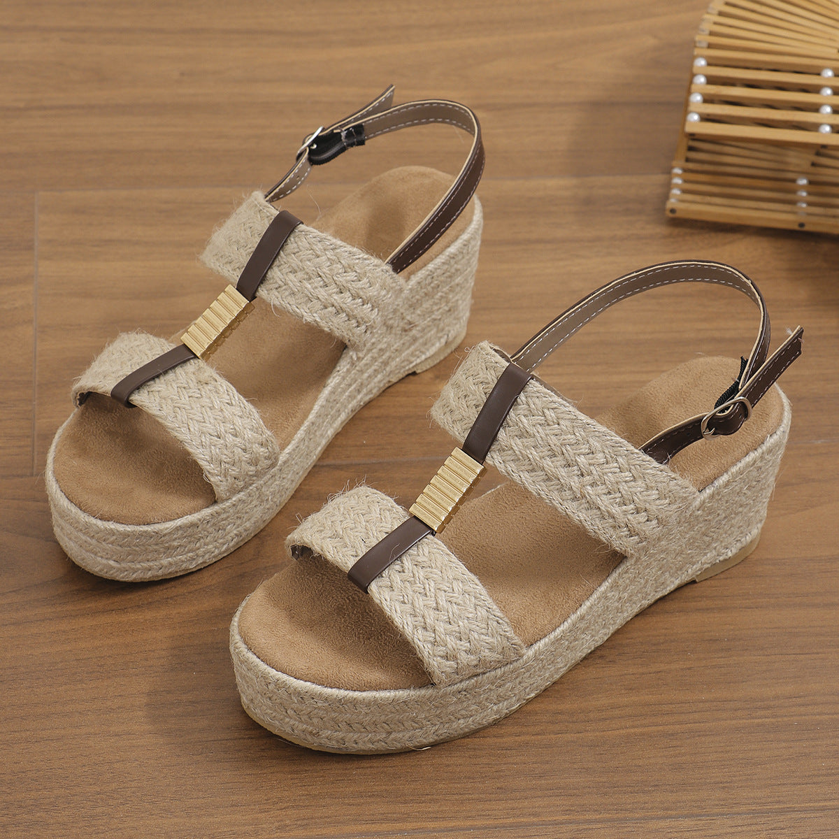 Women hemp rope woven wedge sandals 4