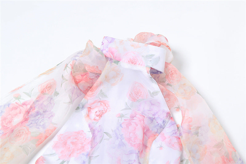 Women's Spring Printed Halter Neck Backless A-line Mini Dress 12