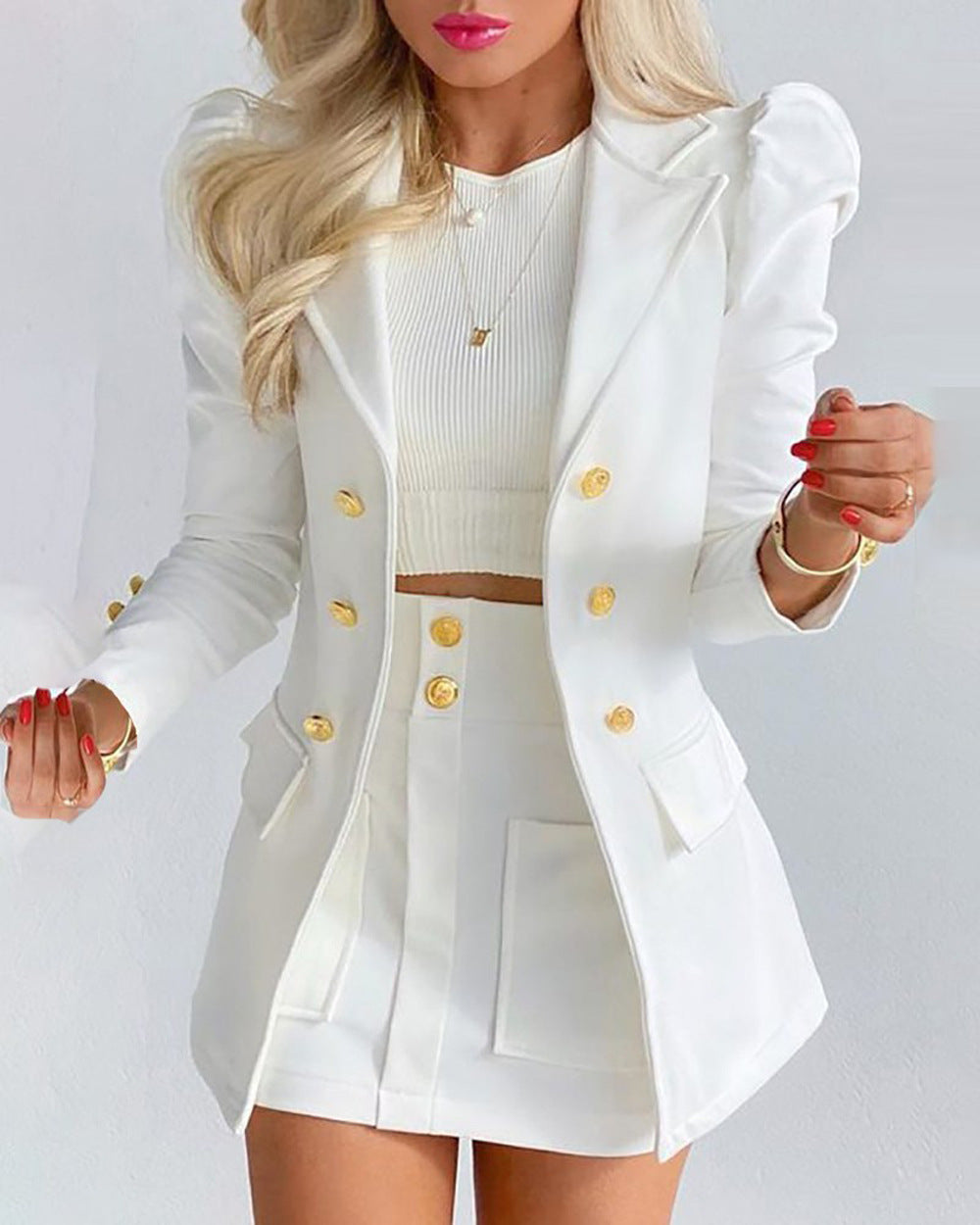 Women Printed Elegant Career Blazer and Print Skirt Two-Piece Set