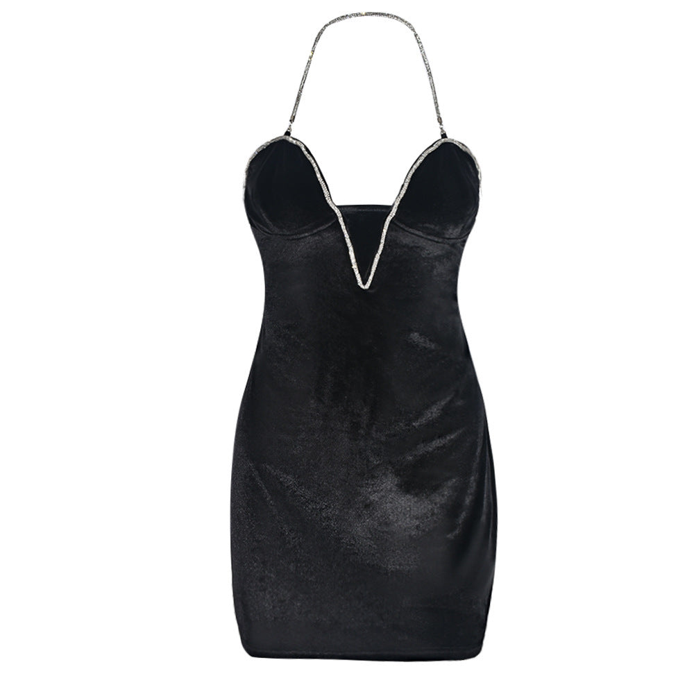 Women Summer Contrast Color V Neck Suspender Dress 22