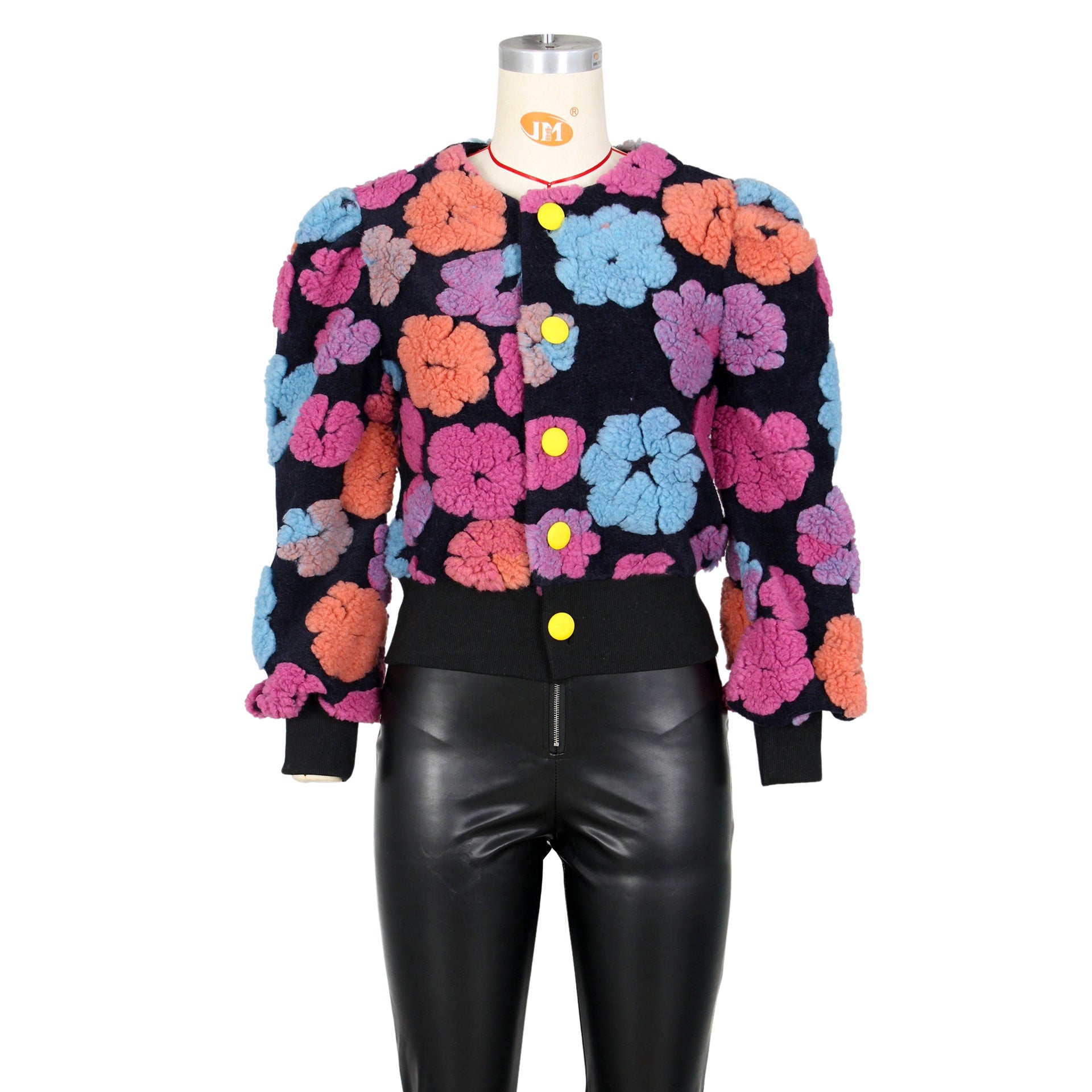 Women Fall and Winter Retro Flower Crop Jacket 25