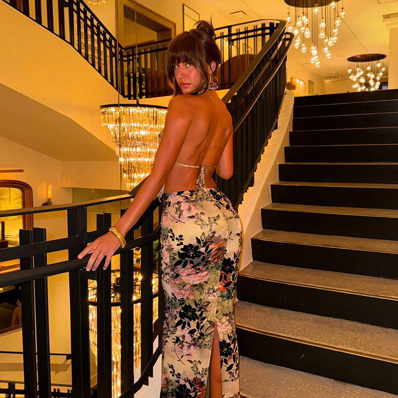 Women Sexy Backless Halter Neck Top Bodycon Skirt Two-piece Set 4