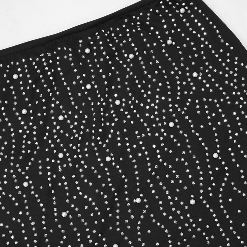 Fashionable Halter Top Bodycon Skirt Beaded Two-Piece Set For Women 15