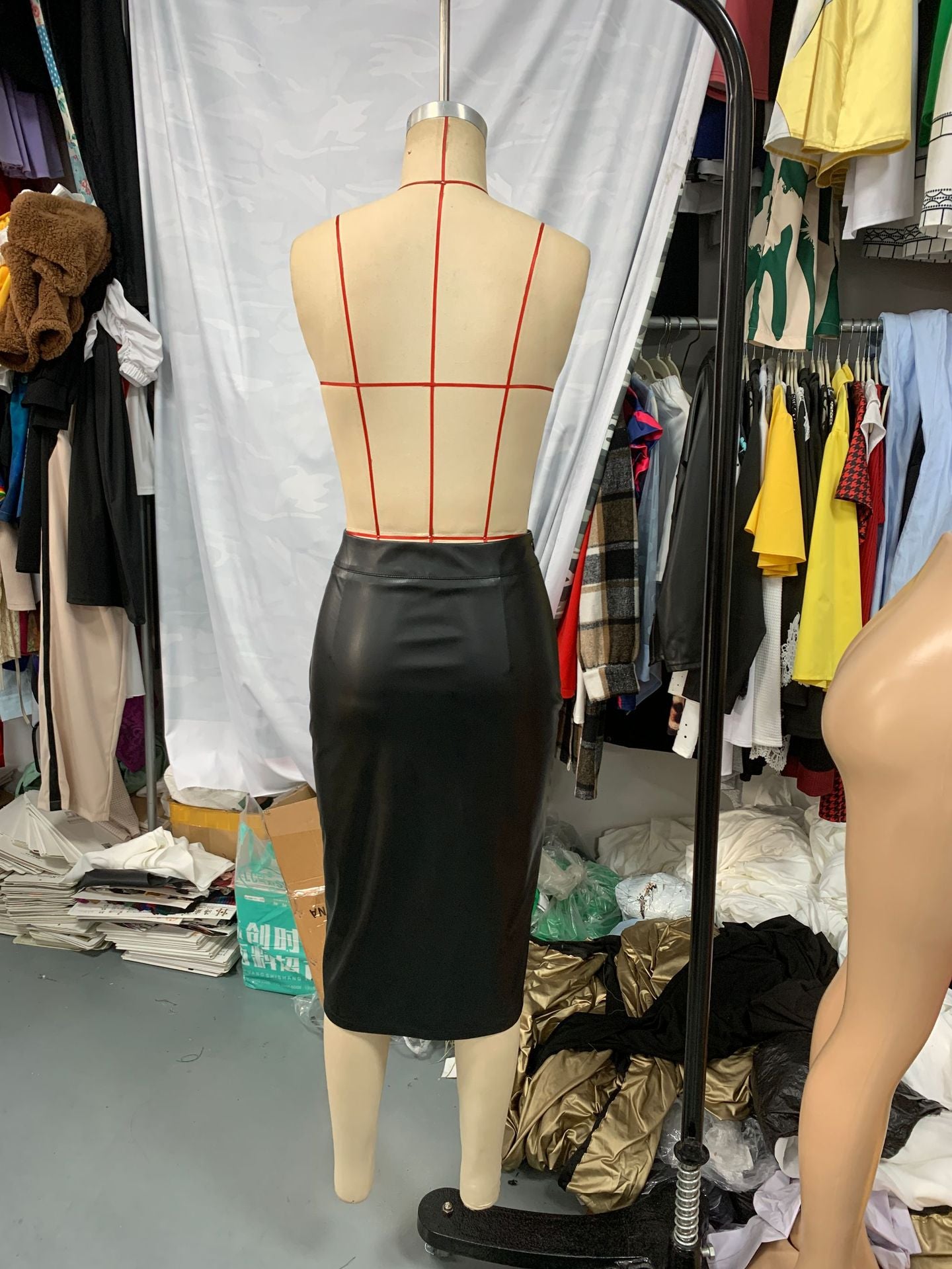 Women Fall and Winter Sexy Slit Pu Leather Bodycon Skirt 9