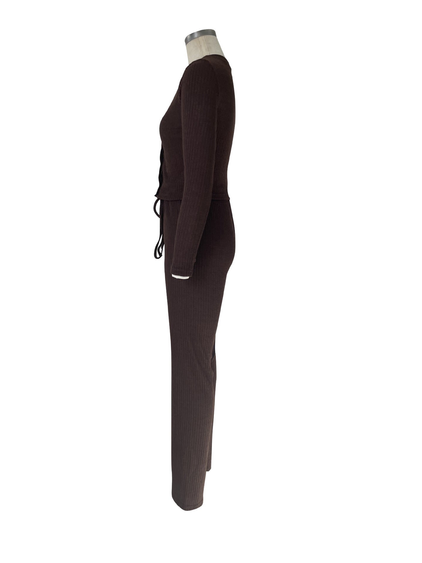 Women Casual knitting Button Long Sleeve Top and Pant Two Piece Set 18