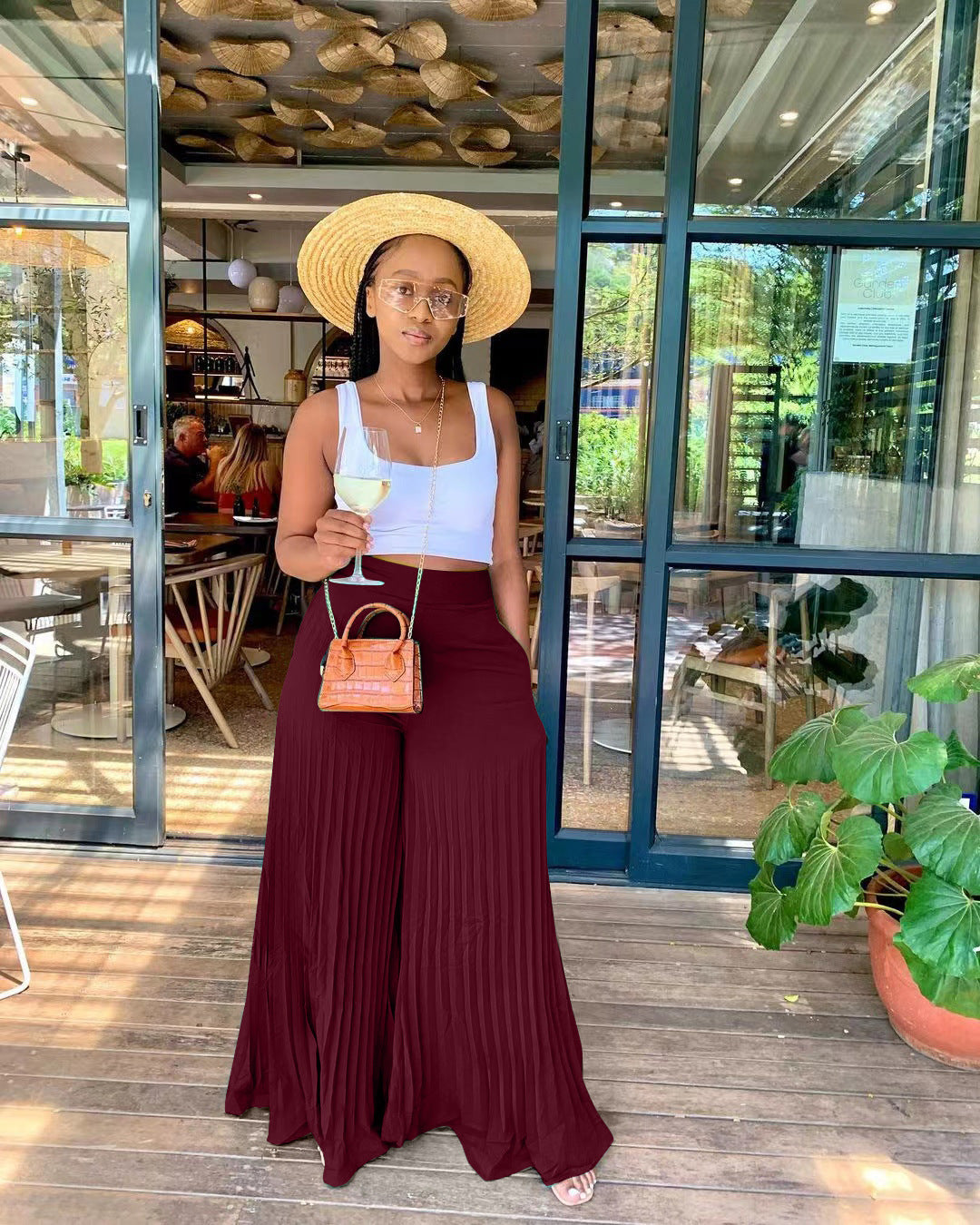 Spring Solid Pleated Wide-Leg Pants 5