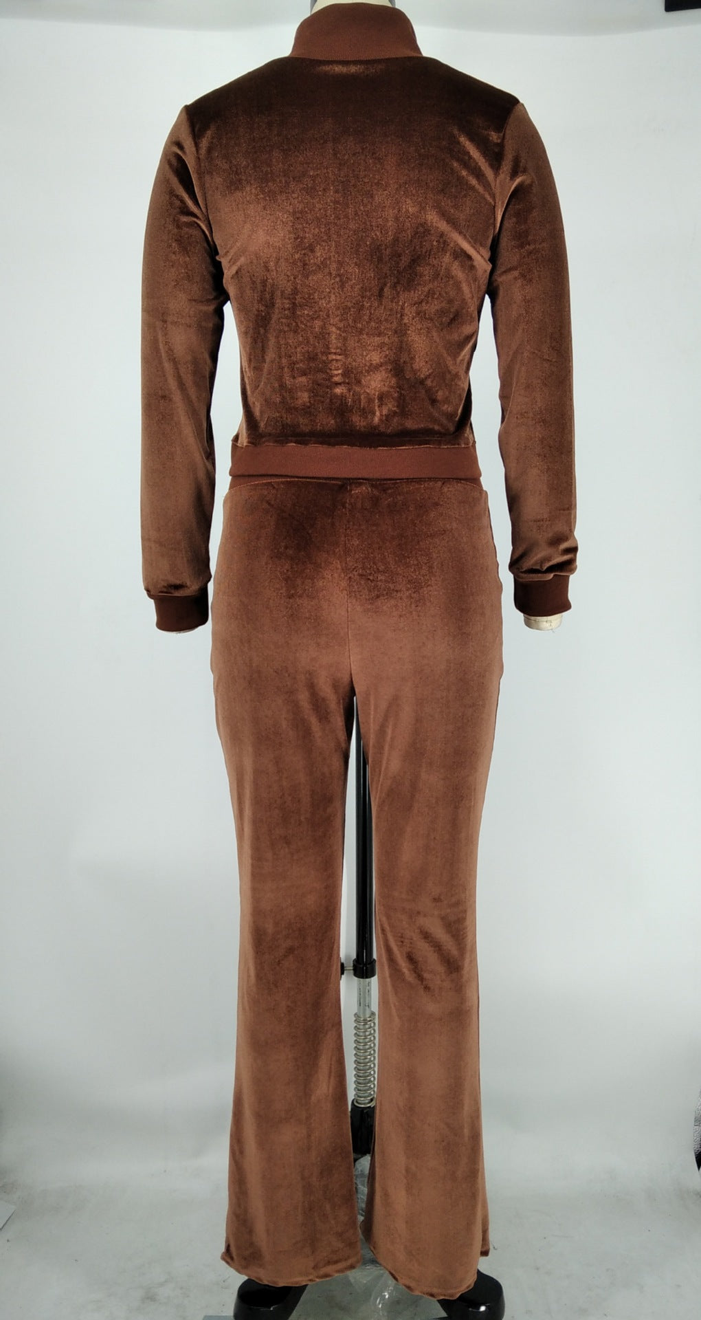 Women's Autumn Winter Velvet Zipper Pocket Two Piece Tracksuit 16