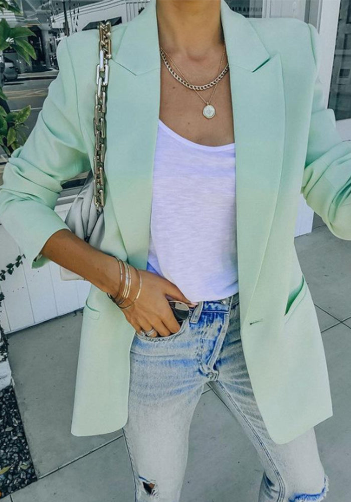 Autumn Winter Women's Fashion Solid Color Turndown Collar Long-Sleeved Blazer Coat