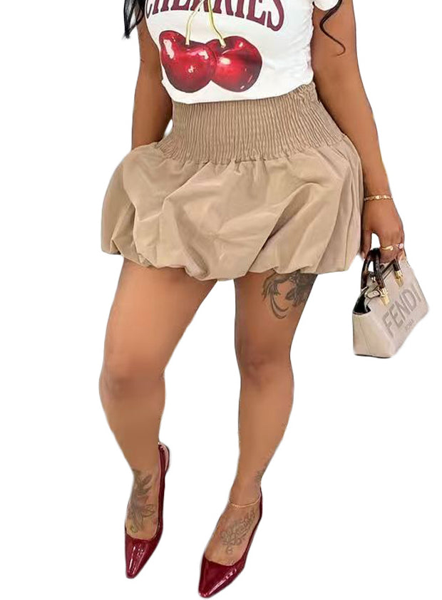 Solid Bubble Pleated Elastic High Waist Mini Skirt 3