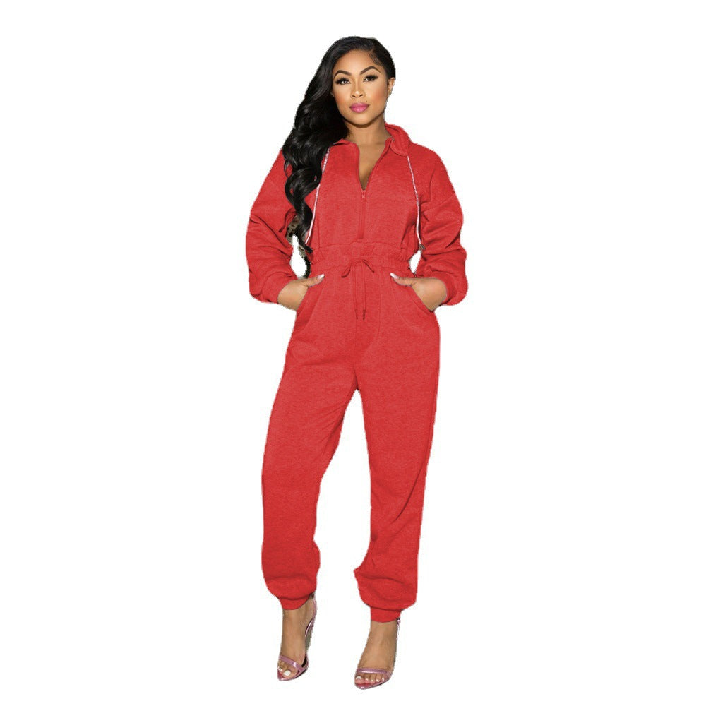 Sexy Women'S Hooded Solid Color Long Sleeve Casual Jumpsuit 10