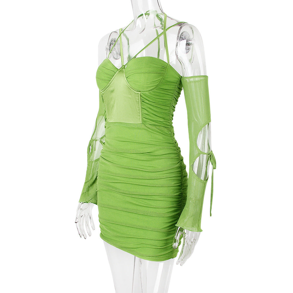 Sexy Strap Low Back Long Sleeve Women's Hollow Slim Dress 14