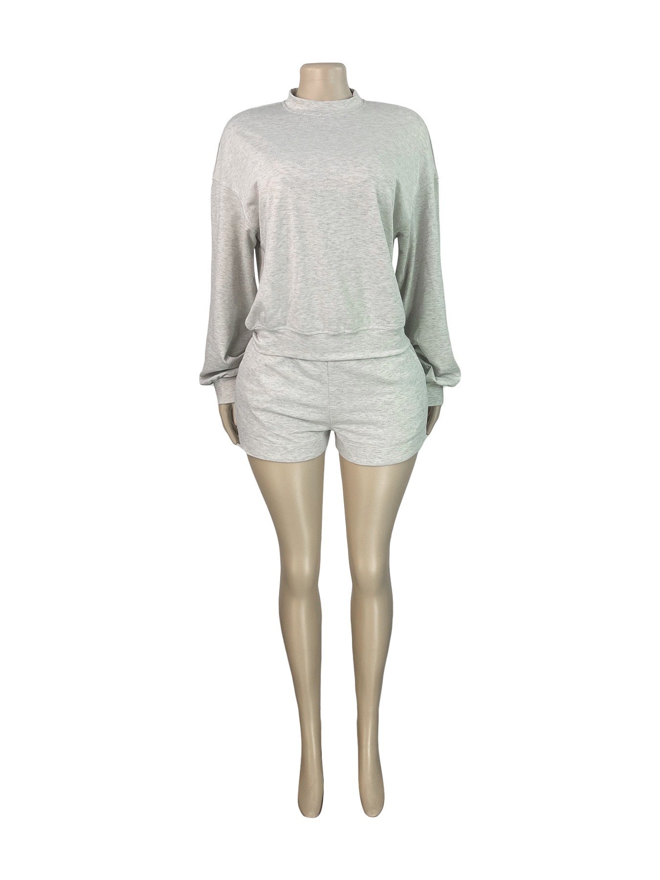 Women Casual Long-Sleeve Round Neck Top and Shorts Two-Piece Set 10