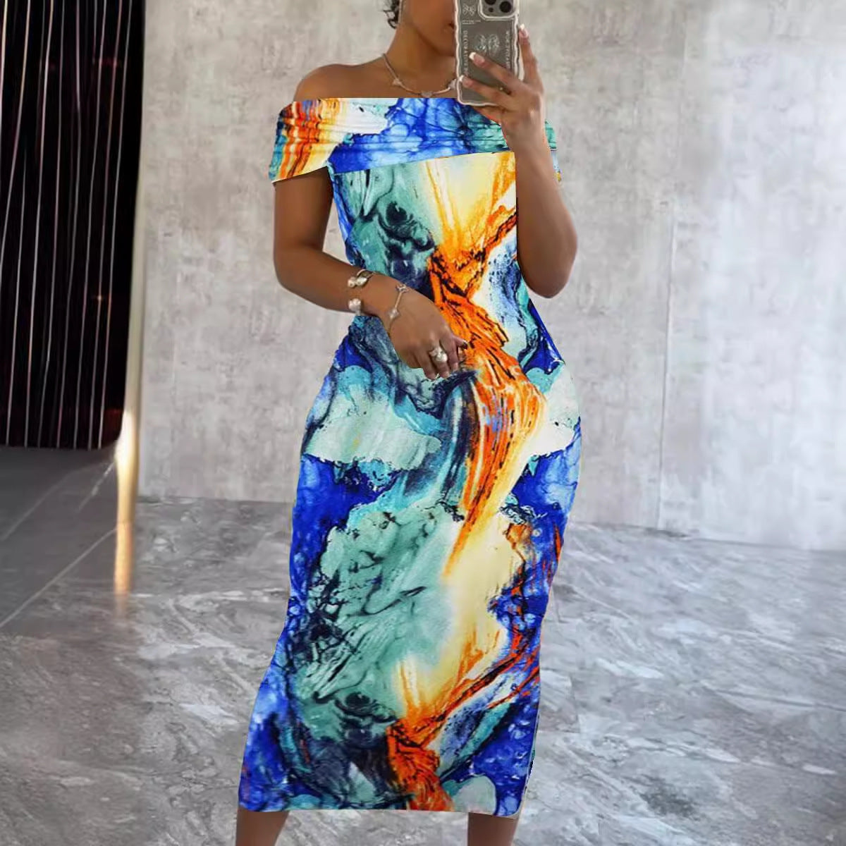 Sexy Off Shoulder Printed Bodycon Dress 5