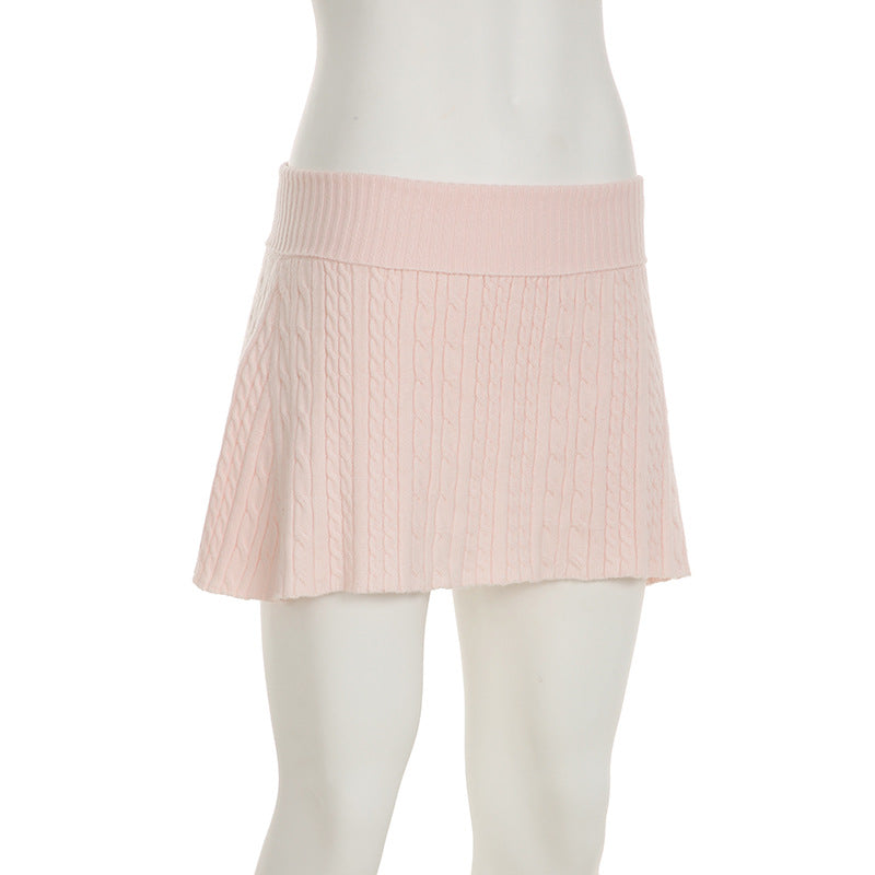 Spring Sweet Pink Turned Waist Elastic Woolen Mini Skirt 6
