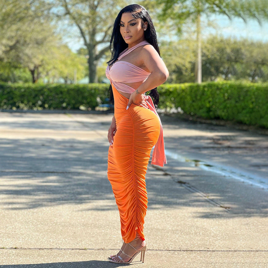 Women Summer Irregular Color Contrast Dress 5