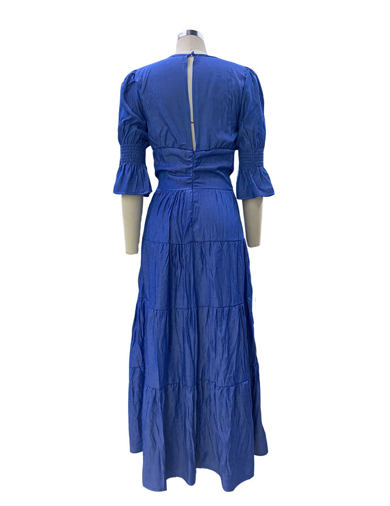 Women V Neck Long Sleeve Maxi Dress 23