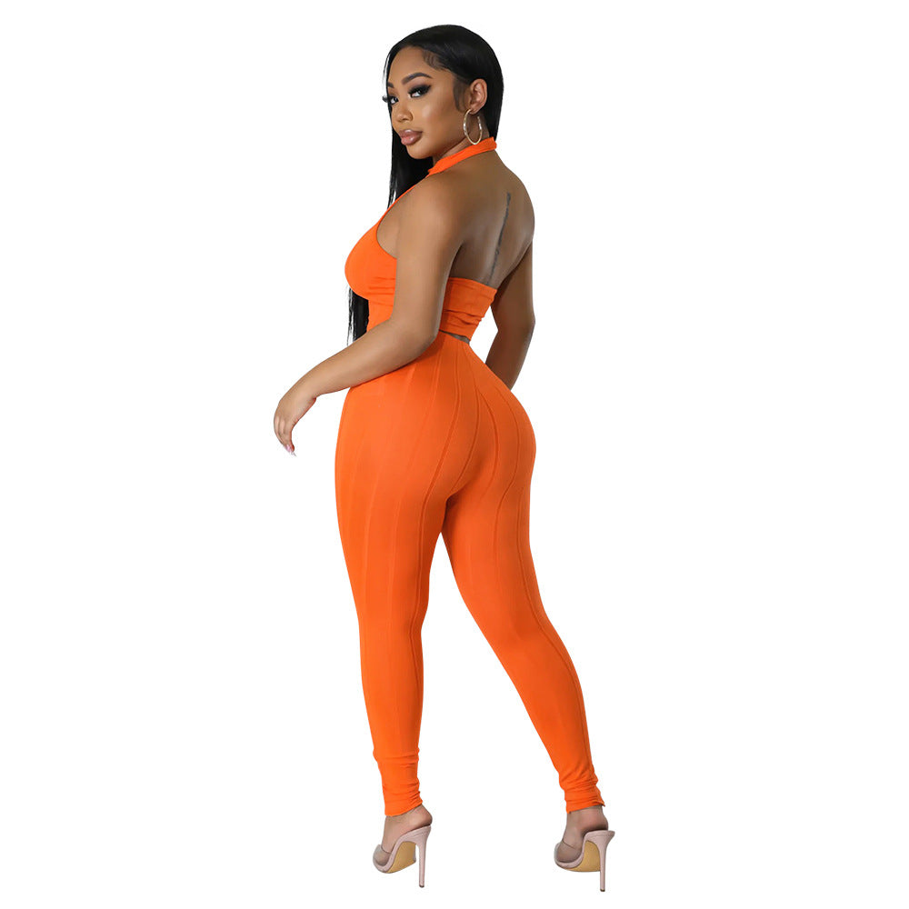 Women Summer Halter Neck Top and Trousers Two-Piece Set 6