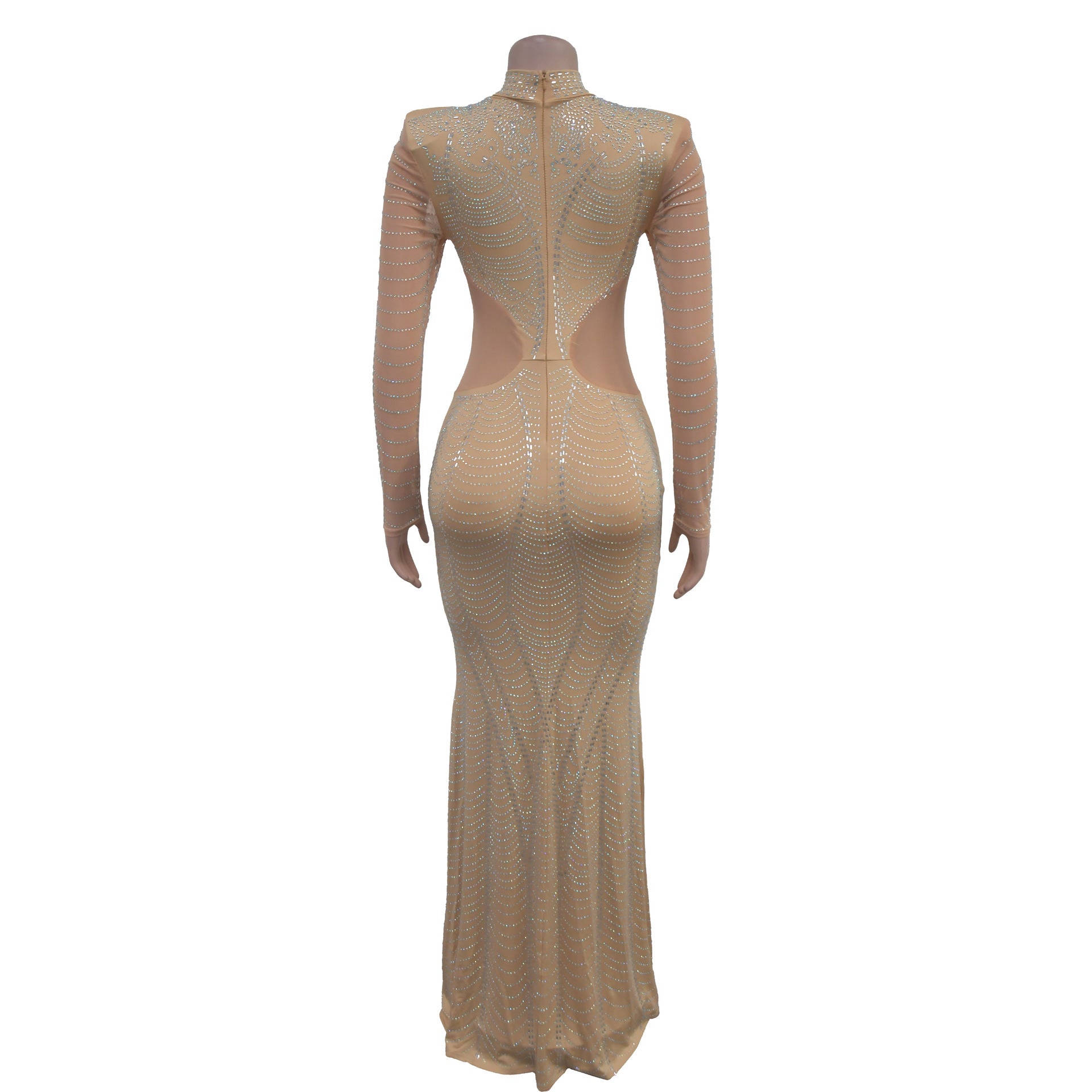 Fashion Women's Solid Color Mesh Beaded Long Dress 10