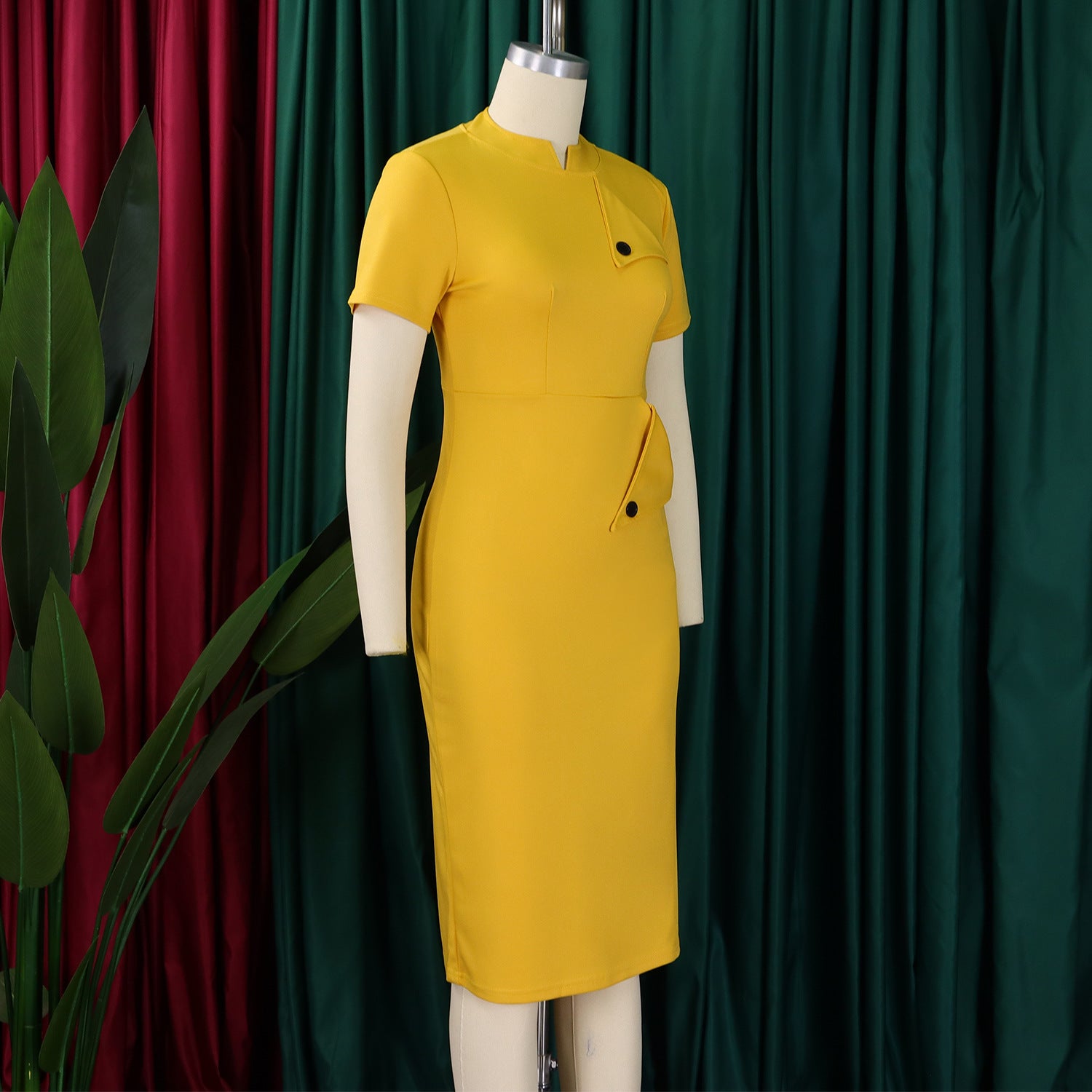 Women Chic Short Sleeve Half Turtleneck Bodycon Dress 17