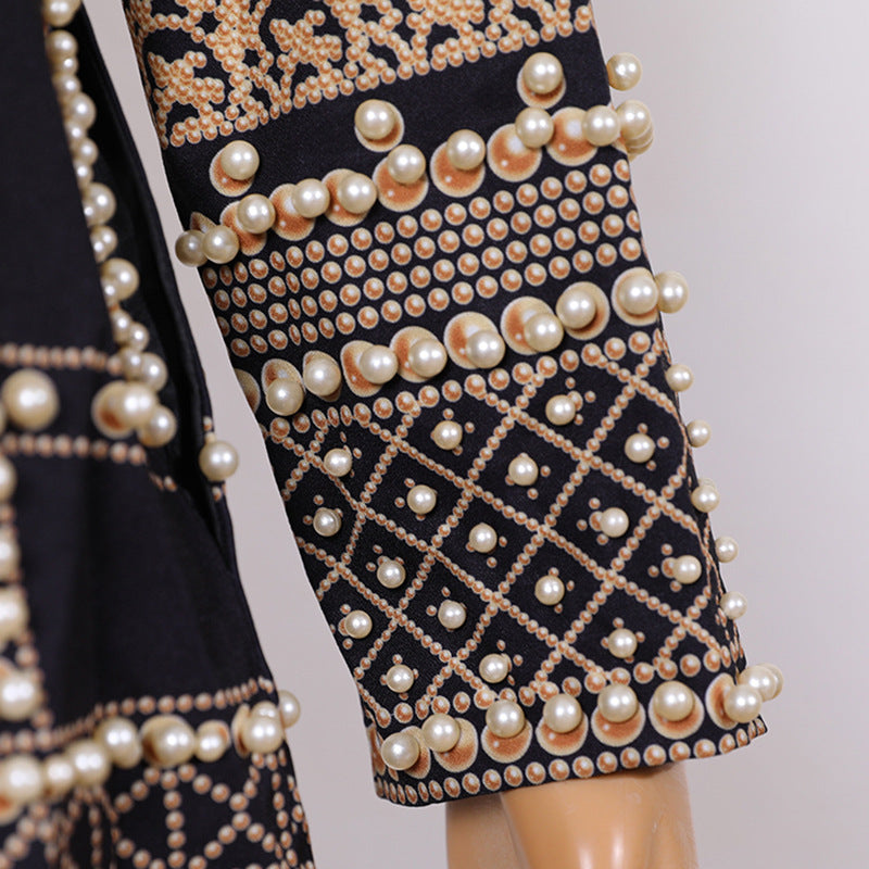 Women French Vintage Beaded Print V-Neck Casual Jacket 12