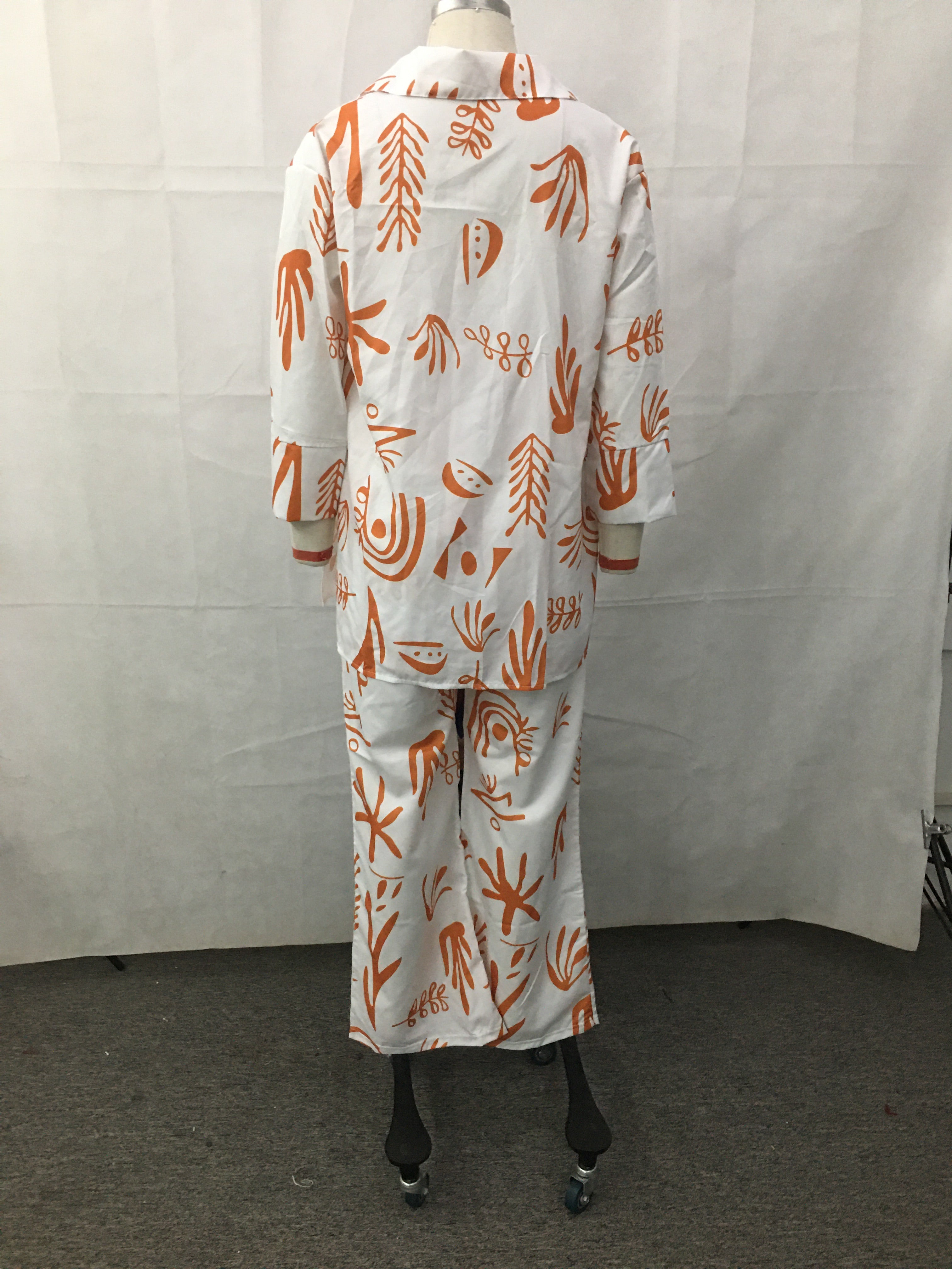 Women Casual Loose Button Shirt And Straight Pants Two-Piece Set 9