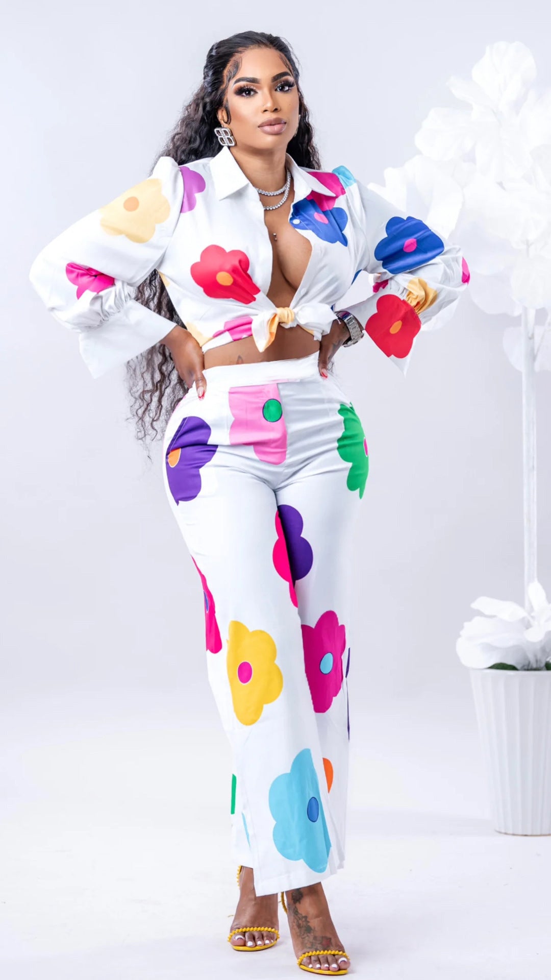 Women's Fashion Casual Digital Printing Floral Pants Two-Piece Set 5